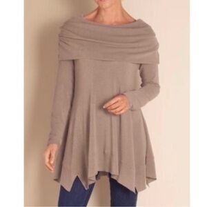 Soft Surroundings B’Call Cowl Neck Tunic Top Asymmetric Hem Lagenlook Coastal M